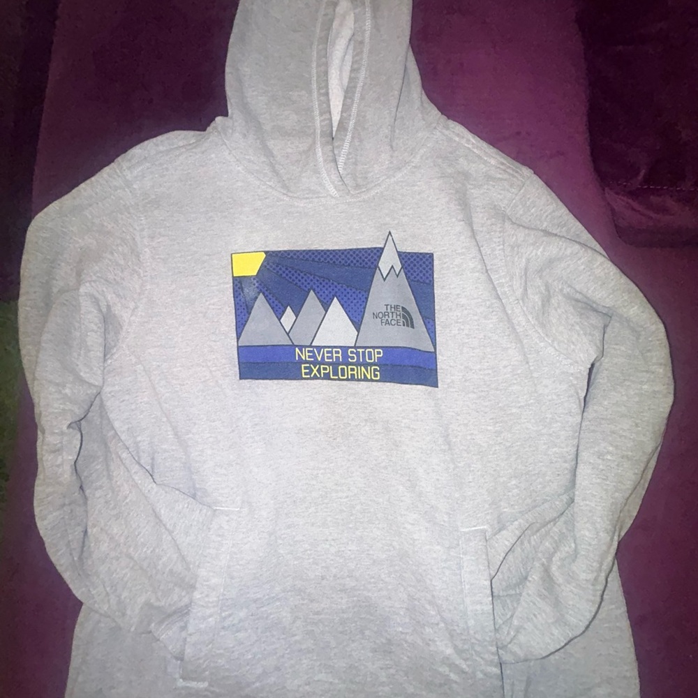 The North Face Gray Hoodie with Mountain Graphic